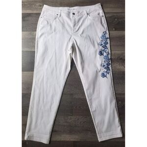 Tommy Bahama White Walk The Vine Ella‎ Twill Slim Boyfriend Jeans Size 16